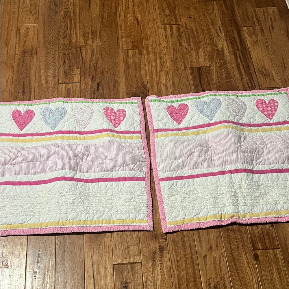 Pottery Barn Kids Pink and Yellow Heart Quilt pillow sham set of 2   #1